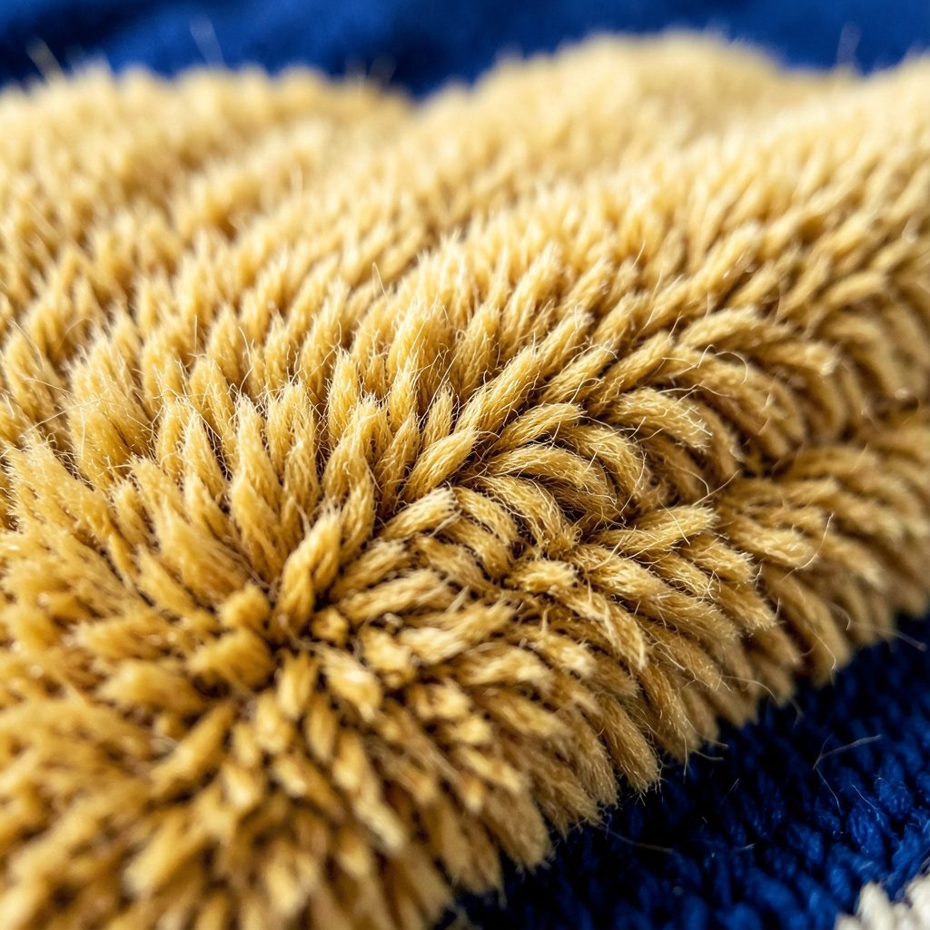 Gros plan extrême d'une texture de feutrine jaune doré, fibres douces et denses entrelacées, surface veloutée et chaleureuse.